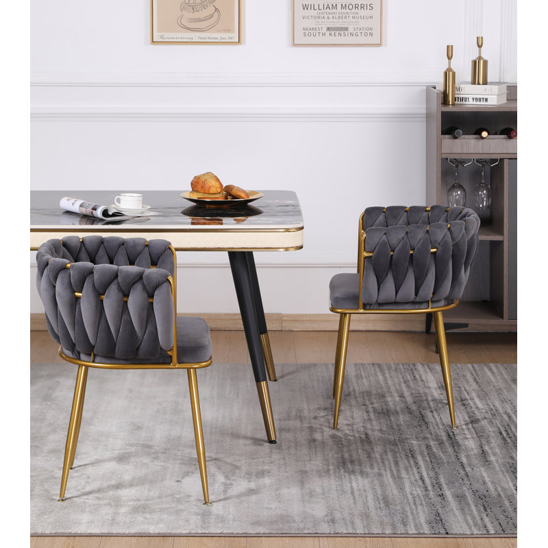 Mercer41 Kwaku Kitchen Dining Chairs Velvet Upholstered Arm Chair with